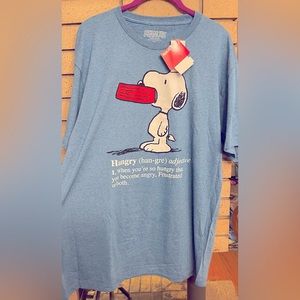 NWT Peanuts Snoopy Hangry Defined Hungry Angry T-Shirt Heather Turquoise
